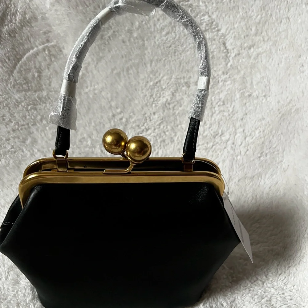 Black Coach Kisslock 16 Frame Bag with Gold Accents - Picture 4 of 5